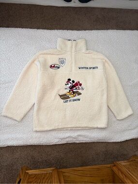 Women Freeze Quarter-Zip Pullover Winter Sherpa Cream Mickey Ski Embroide XLarge